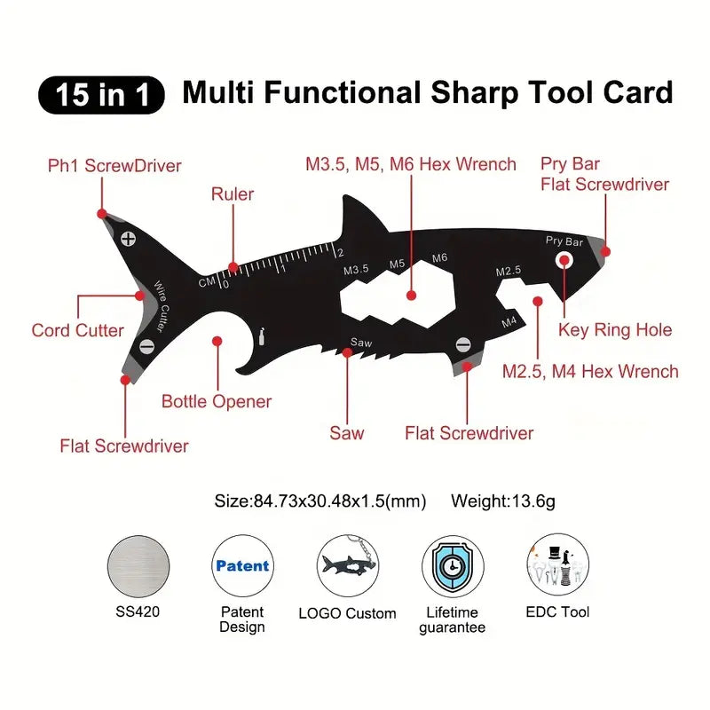 15-in-1 Shark Shaped Multifunctional Tool, Bottle Opener, Saw, Cutter, Wrench, Measuring Ruler, Screwdriver floatingcity